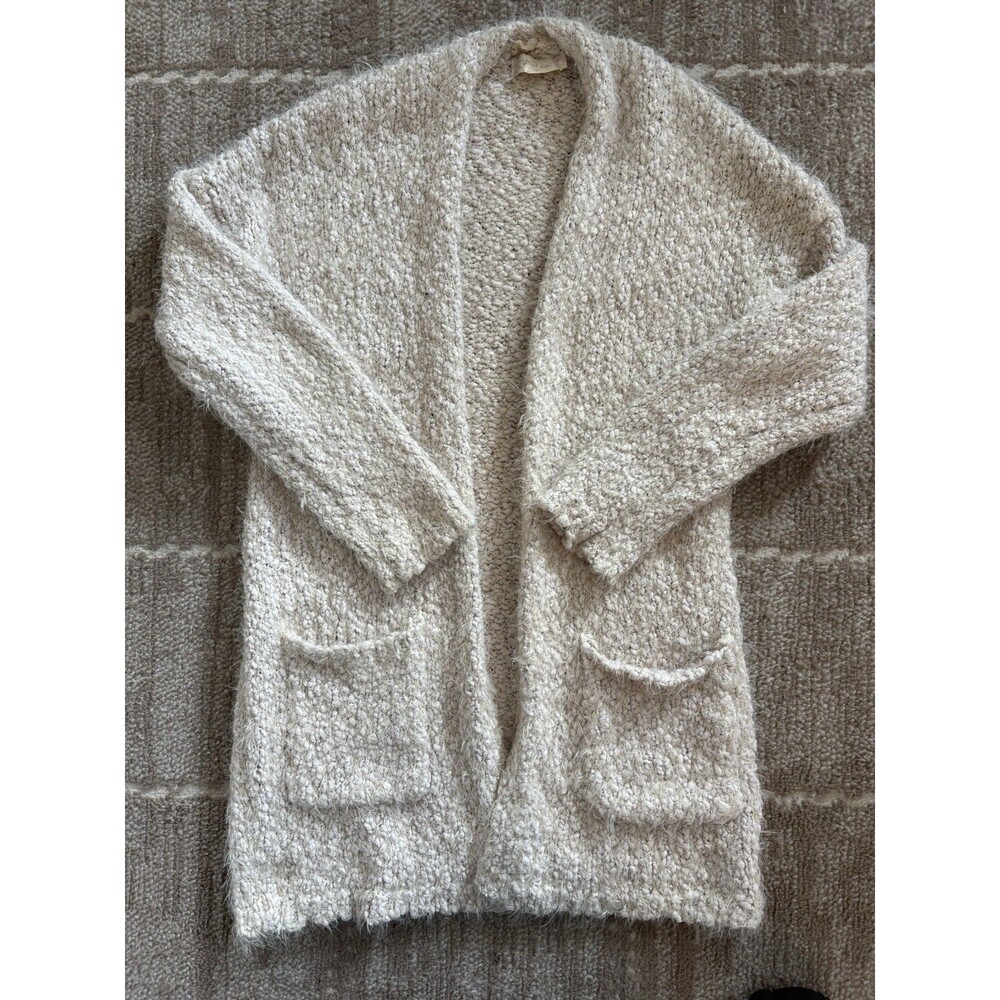 Altar’d State Womens S Cream Chunky Knit Cardigan Open Front Boho Longline